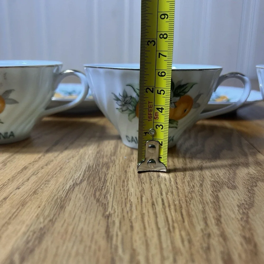 VTG SET of 3 'California' E W Princess Tea Cups Saucer Hand Painted Oranges Gold